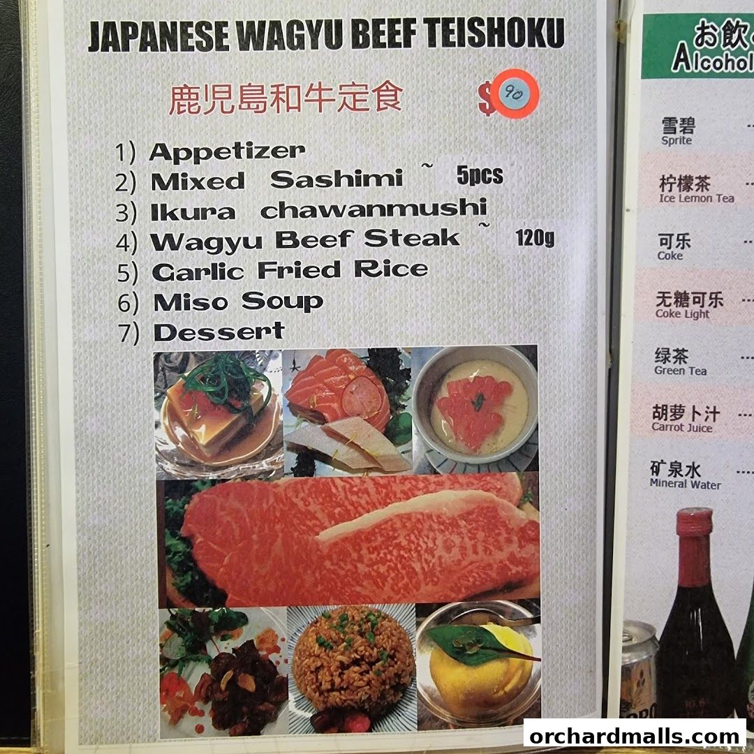 Menu page for Wasabi Tei