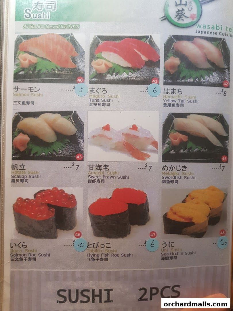 Menu page for Wasabi Tei