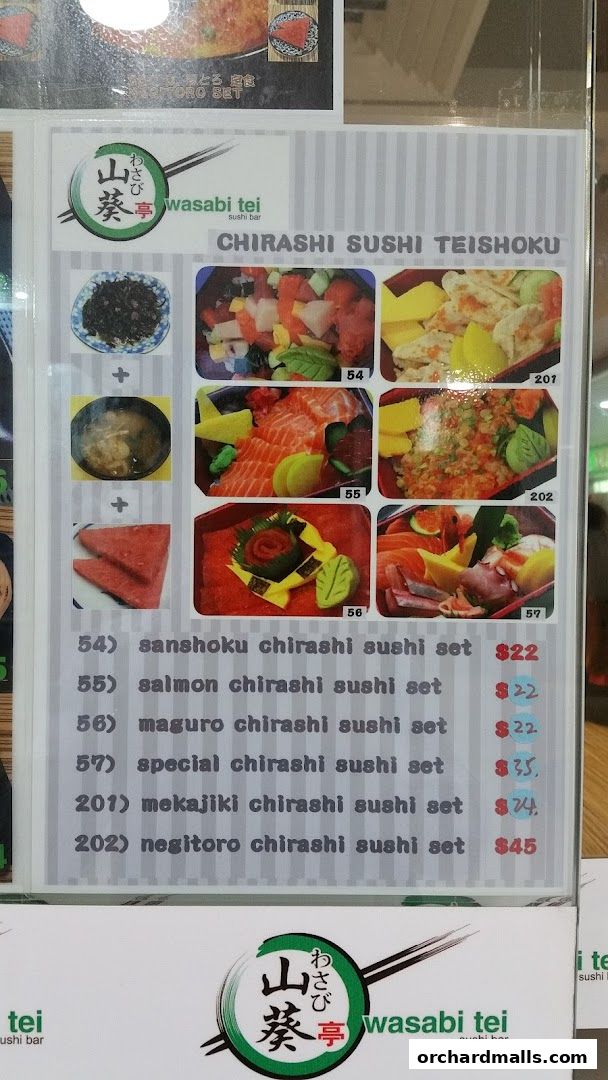 Menu page for Wasabi Tei