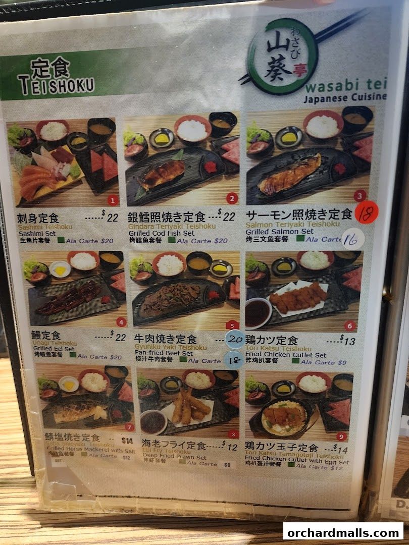 Menu page for Wasabi Tei