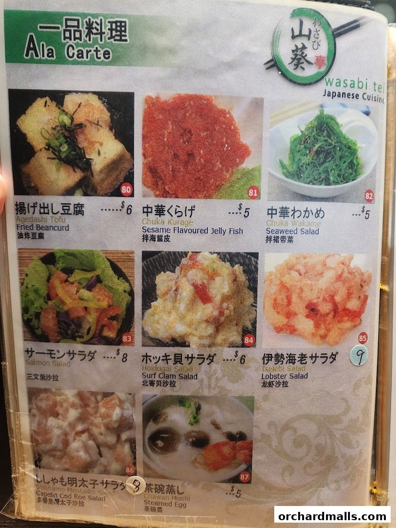 Menu page for Wasabi Tei