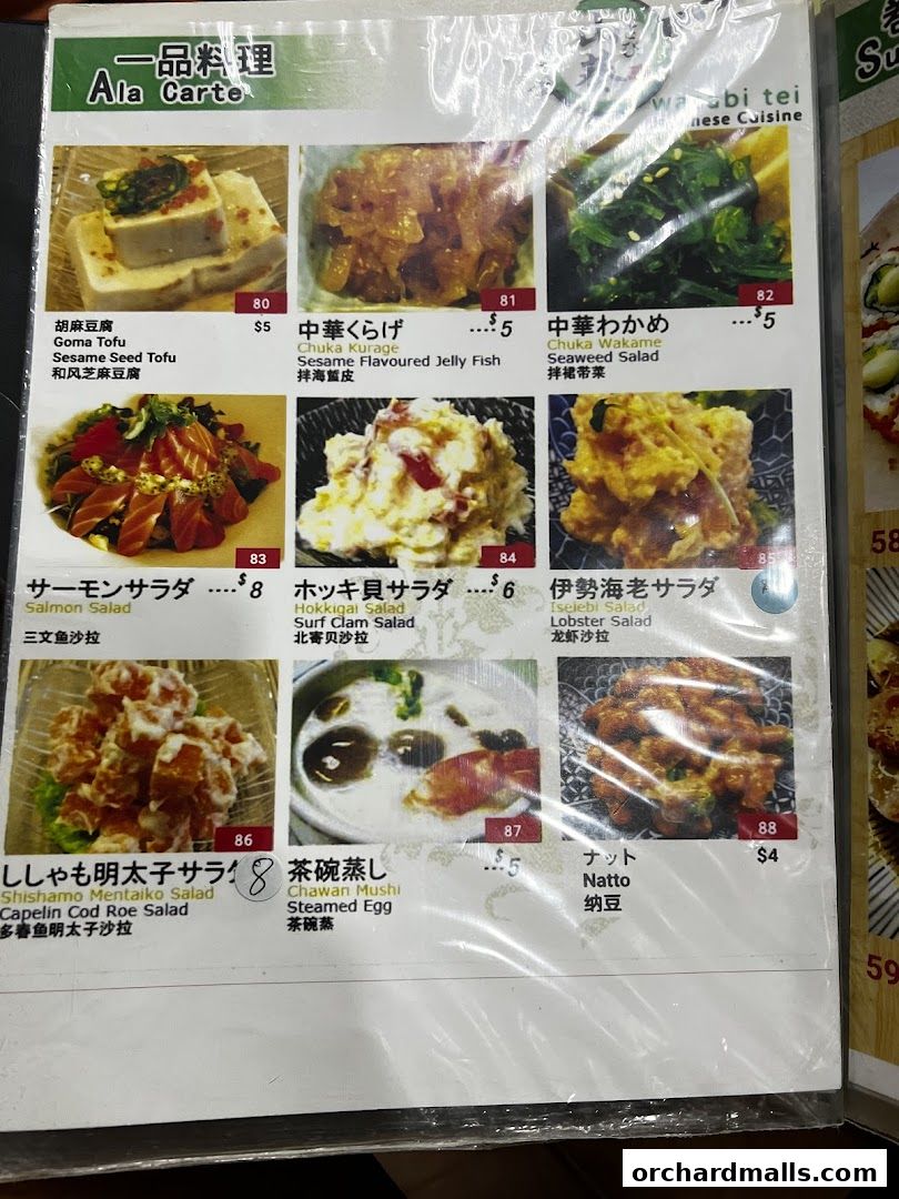 Menu page for Wasabi Tei