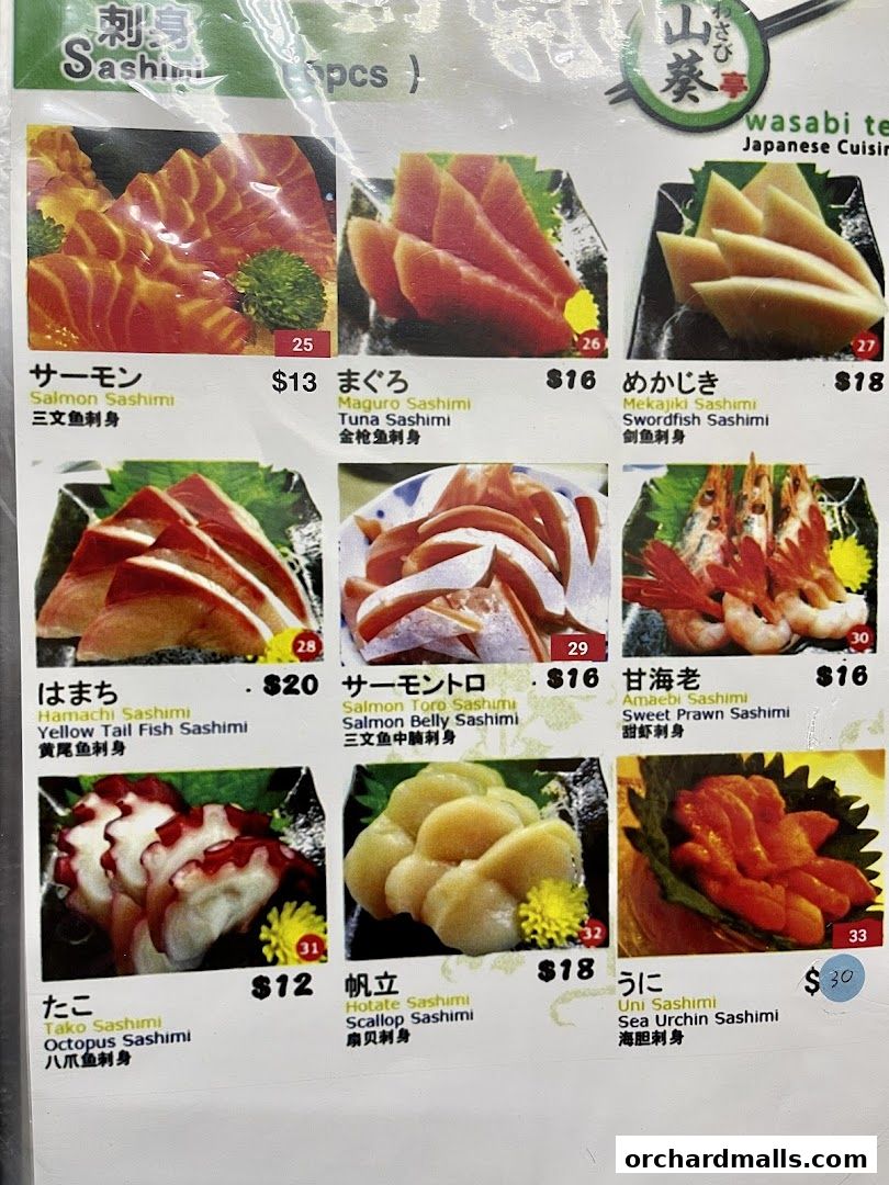 Menu page for Wasabi Tei