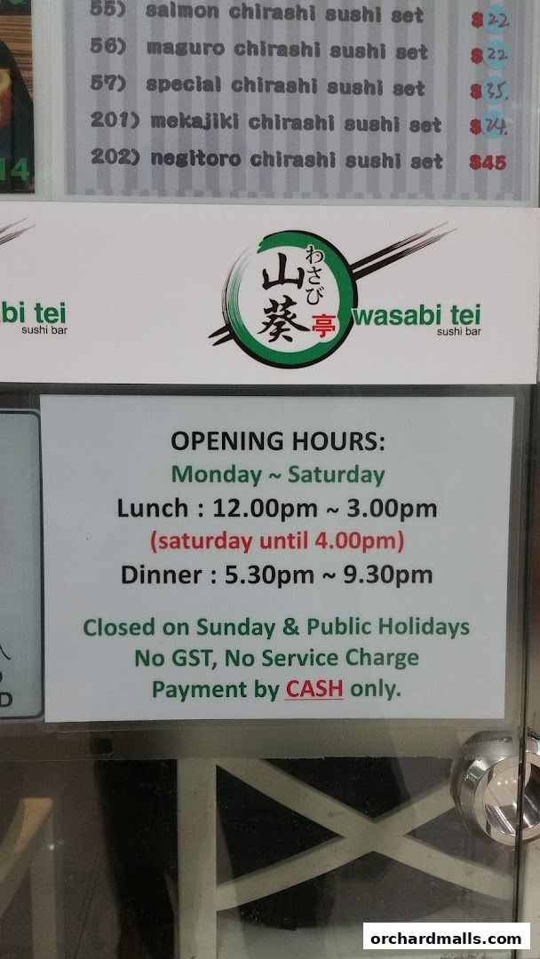 Menu page for Wasabi Tei