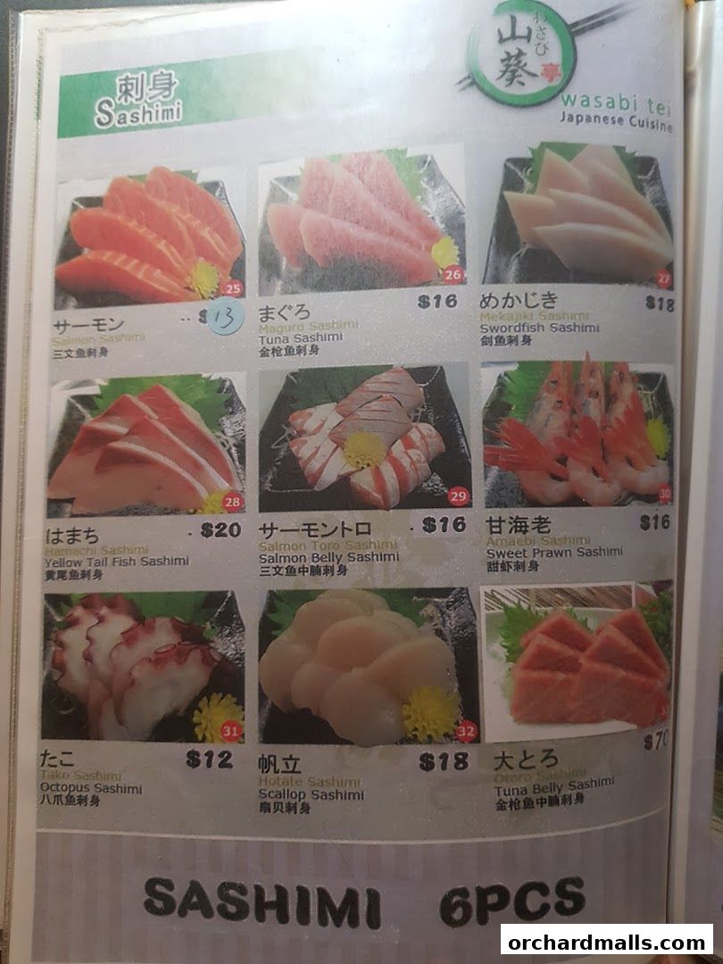 Menu page for Wasabi Tei