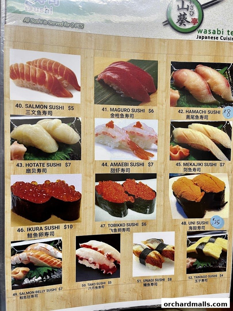 Menu page for Wasabi Tei