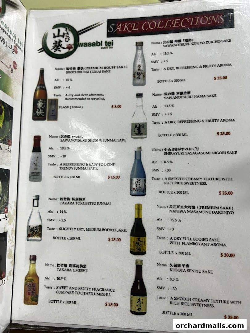 Menu page for Wasabi Tei