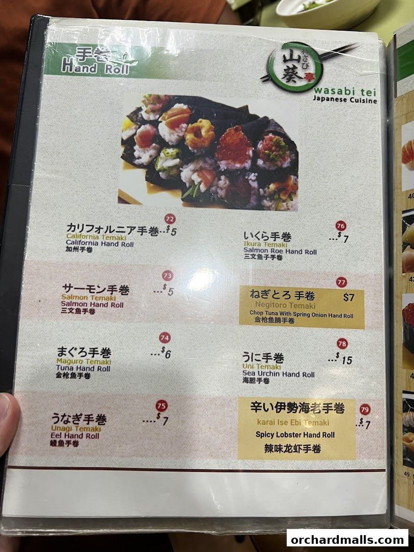 Menu page for Wasabi Tei