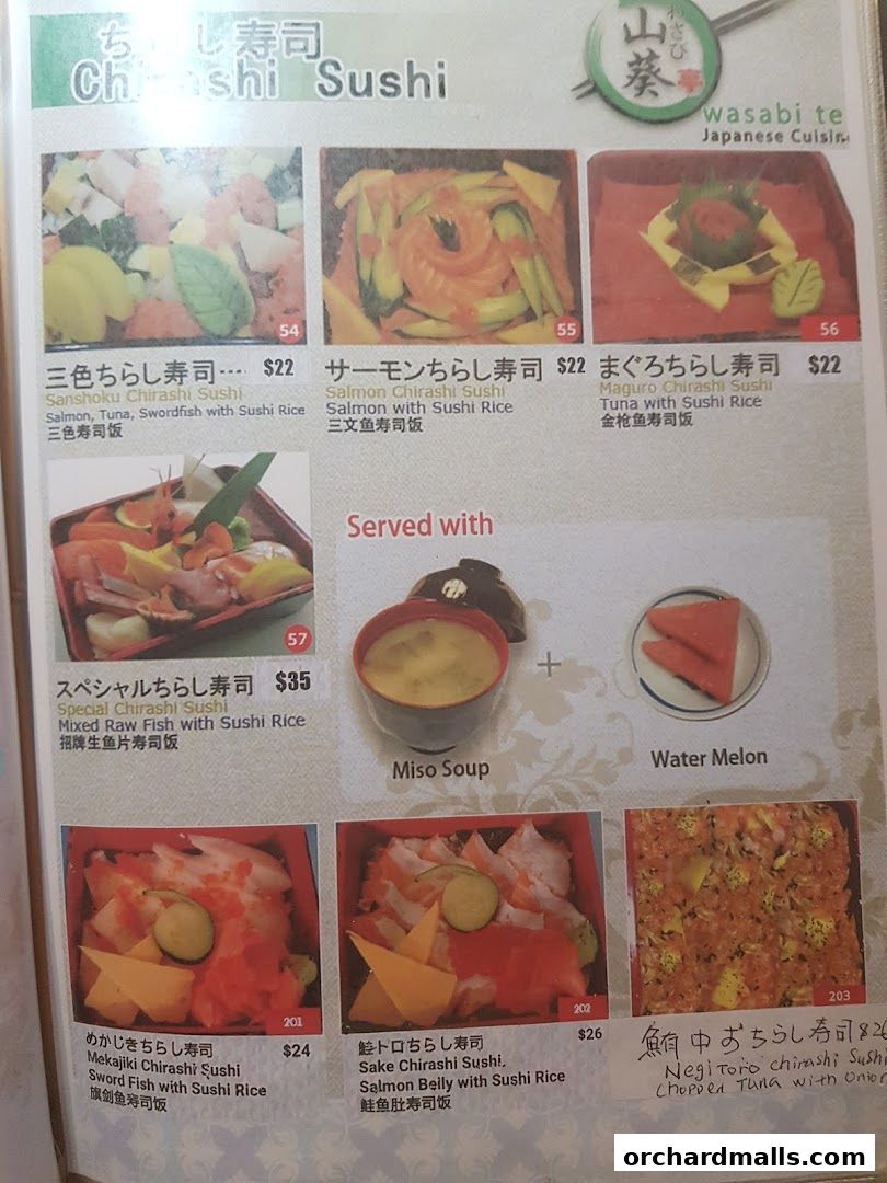 Menu page for Wasabi Tei