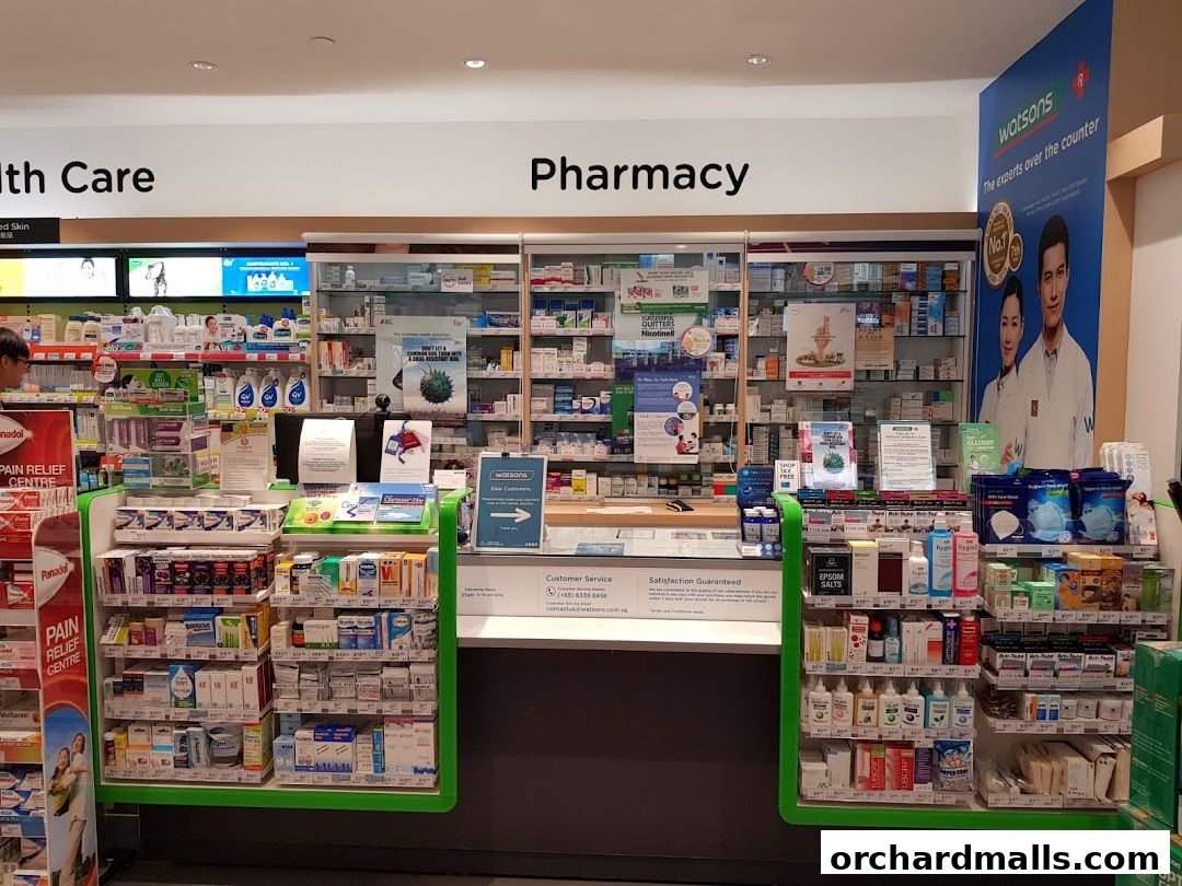 Interior view of a Watsons pharmacy with shelves stocked with health and beauty products.