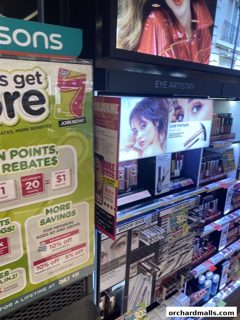 Watsons store interior showcasing makeup products, promotions, and loyalty program benefits.