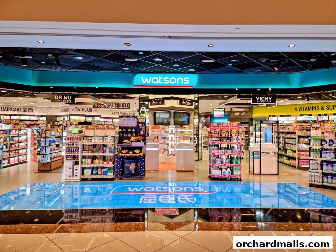 The interior of a Watsons pharmacy and health store, showcasing various beauty and health products.