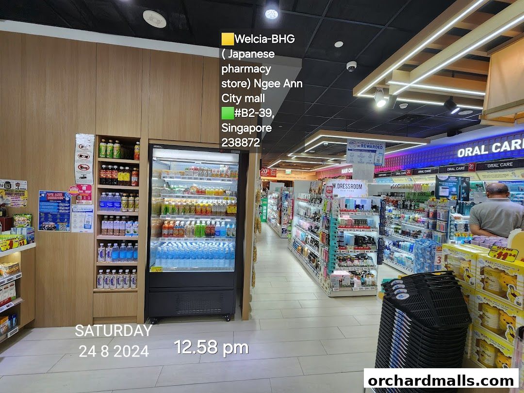 Interior view of a Welcia pharmacy and retail store with shelves stocked with products.