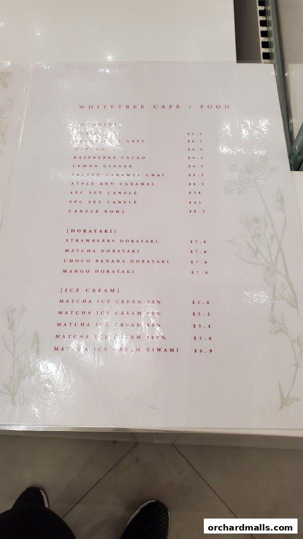 Menu page for WHITETREE Café  Shop