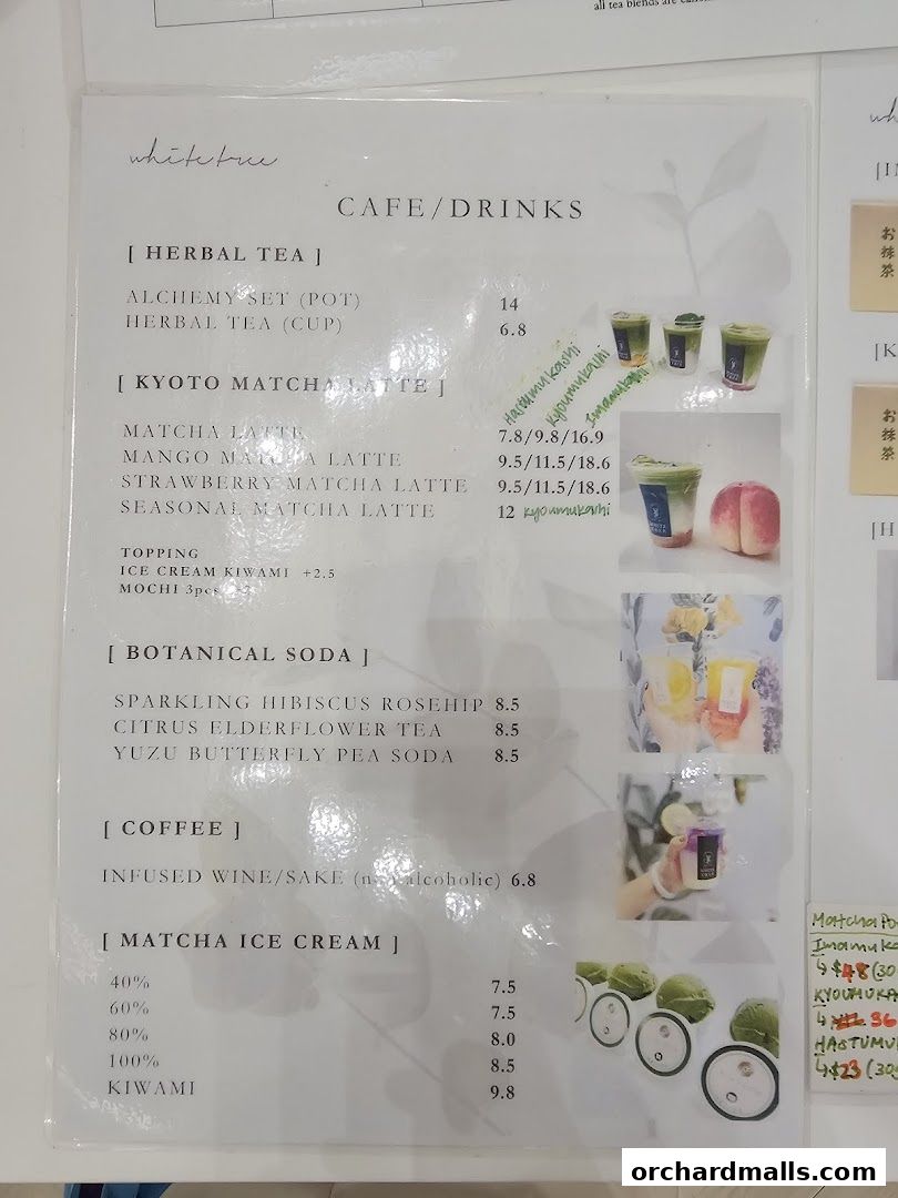 Menu page for WHITETREE Café  Shop