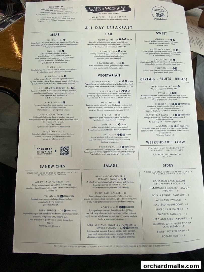 Menu page for Wild Honey Mandarin Gallery