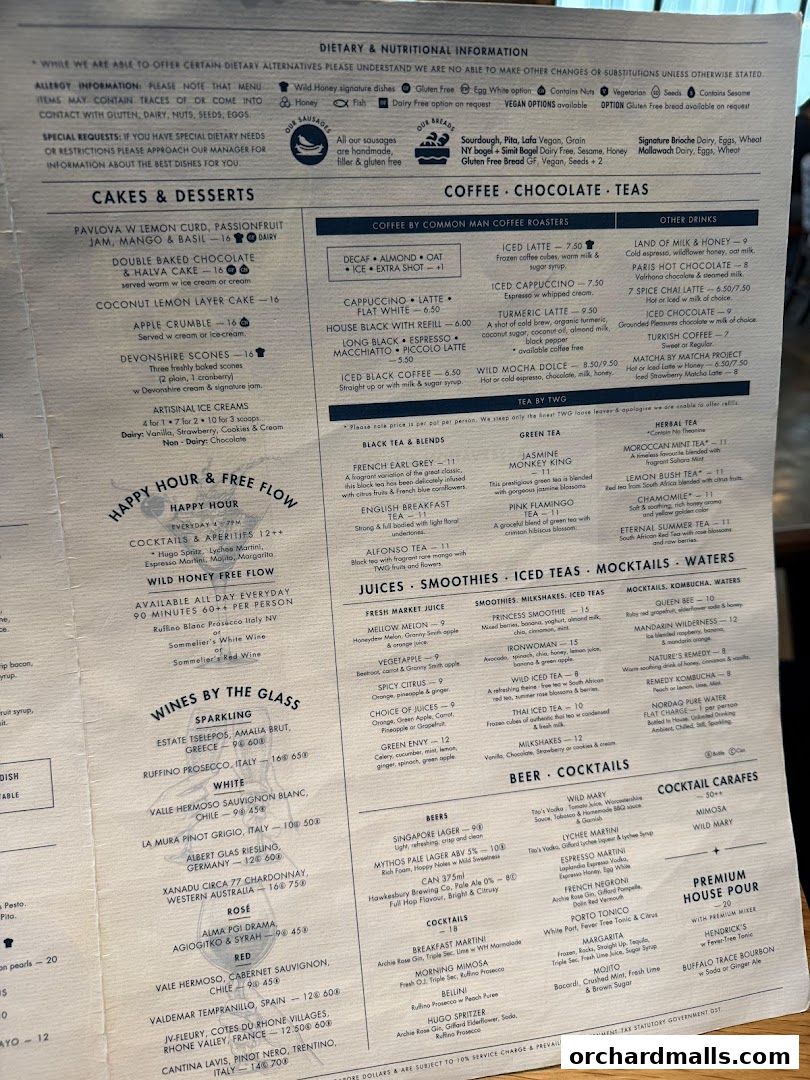 Menu page for Wild Honey Mandarin Gallery