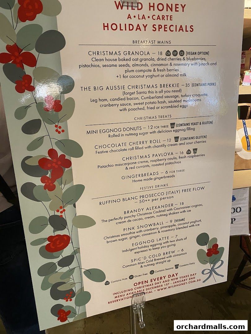 Menu page for Wild Honey Mandarin Gallery