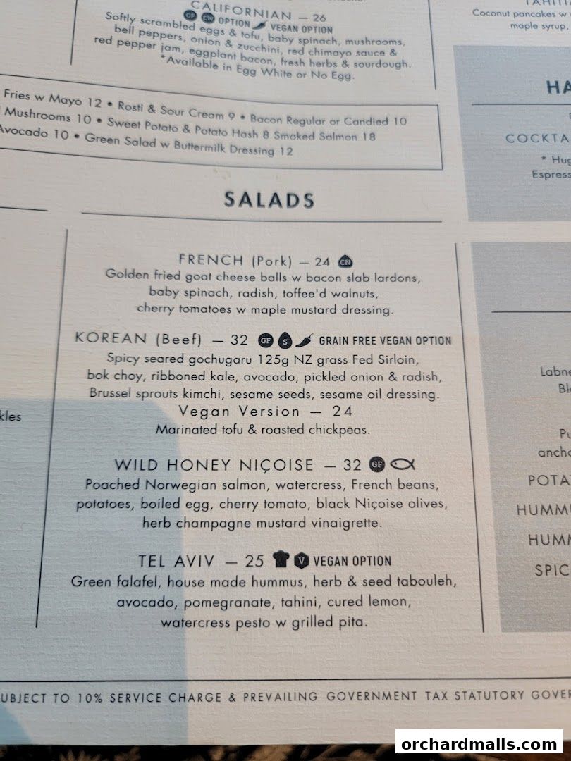 Menu page for Wild Honey Mandarin Gallery