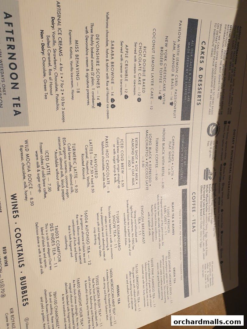 Menu page for Wild Honey Mandarin Gallery