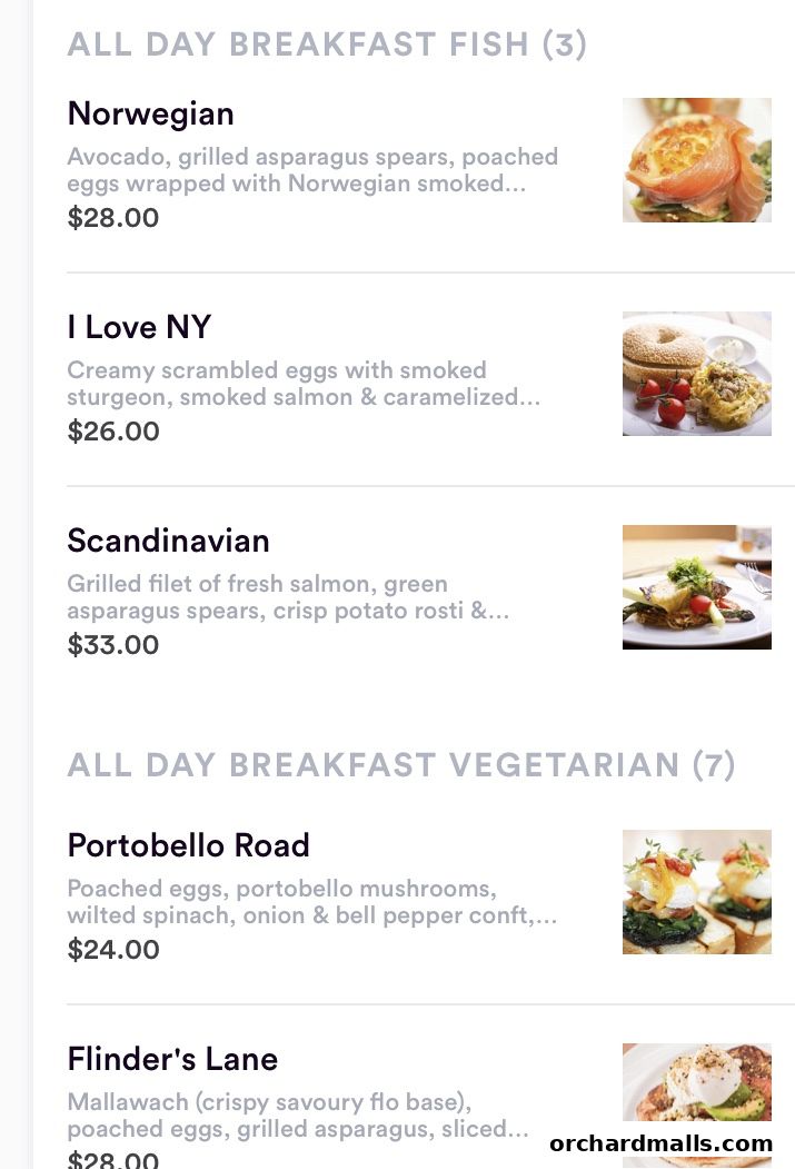 Menu page for Wild Honey Mandarin Gallery