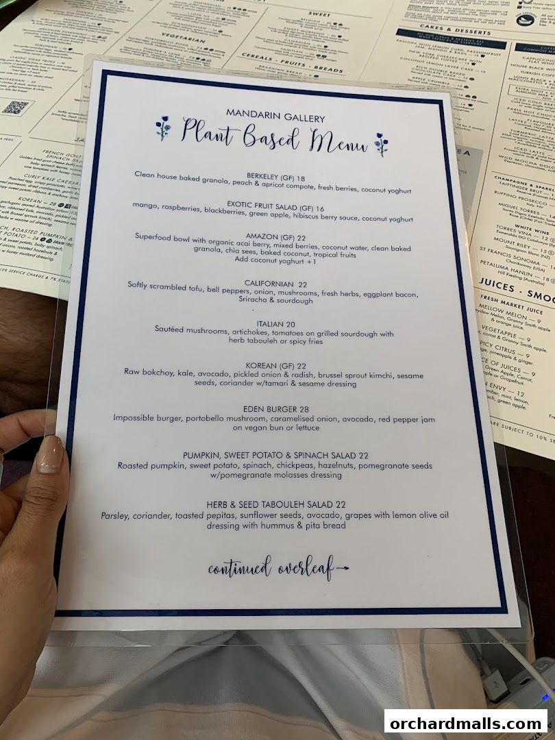 Menu page for Wild Honey Mandarin Gallery