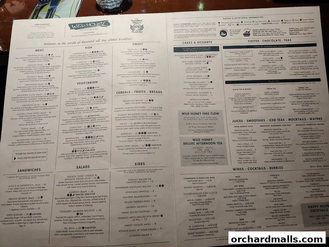 Menu page for Wild Honey Mandarin Gallery
