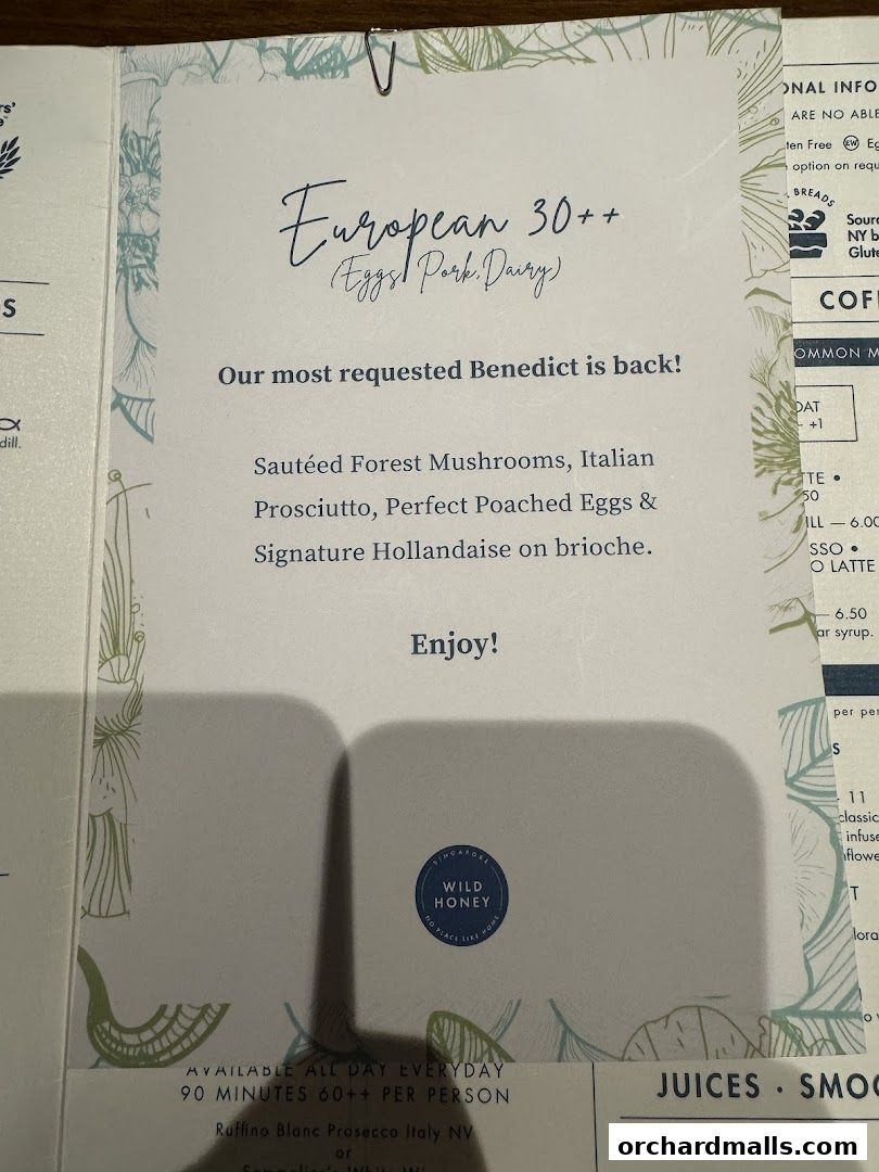 Menu page for Wild Honey Mandarin Gallery