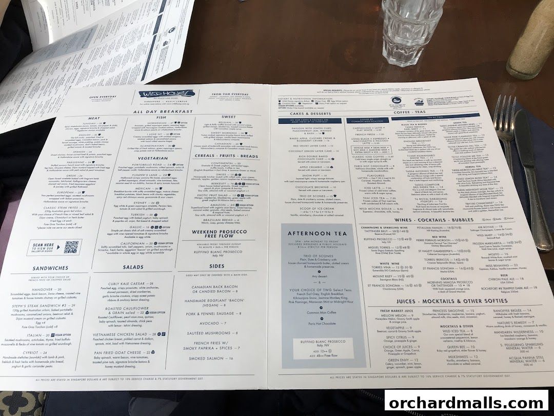 Menu page for Wild Honey Mandarin Gallery