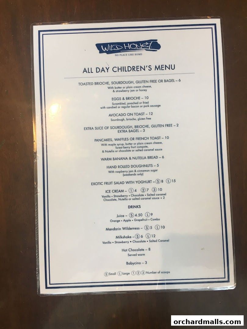 Menu page for Wild Honey Mandarin Gallery