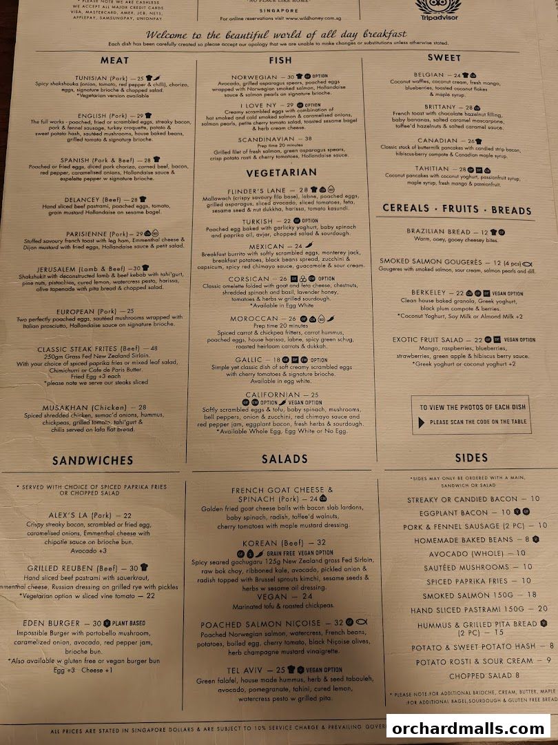 Menu page for Wild Honey Mandarin Gallery