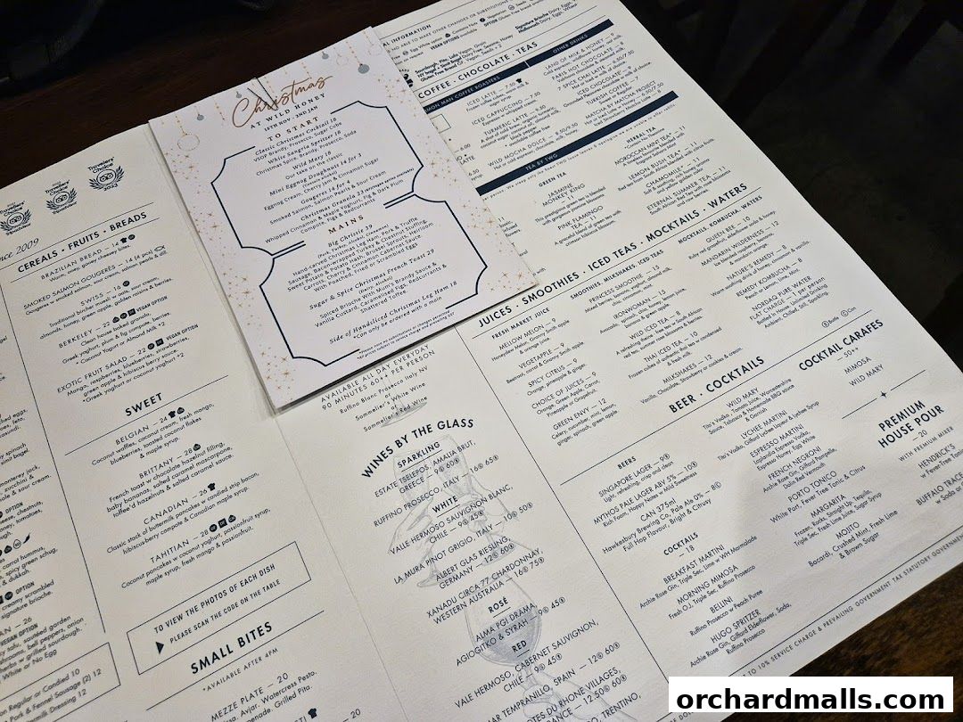 Menu page for Wild Honey Mandarin Gallery