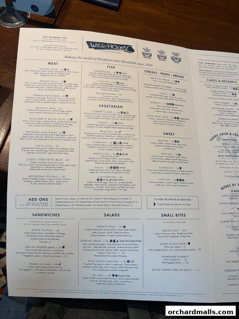 Menu page for Wild Honey Mandarin Gallery