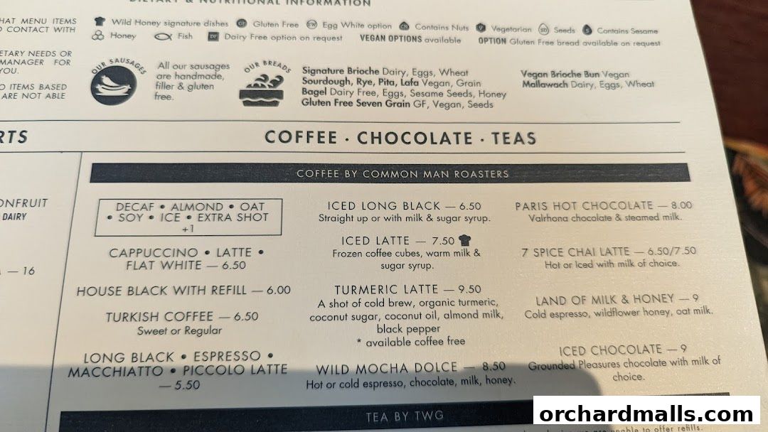 Menu page for Wild Honey Mandarin Gallery