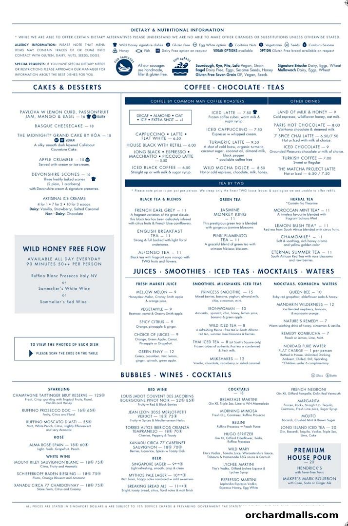 Menu page for Wild Honey Mandarin Gallery