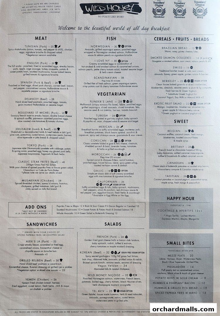 Menu page for Wild Honey Mandarin Gallery