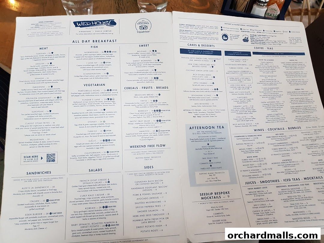 Menu page for Wild Honey Mandarin Gallery