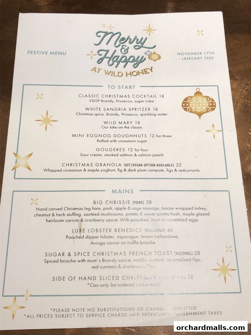 Menu page for Wild Honey Mandarin Gallery