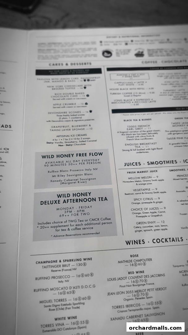 Menu page for Wild Honey Mandarin Gallery