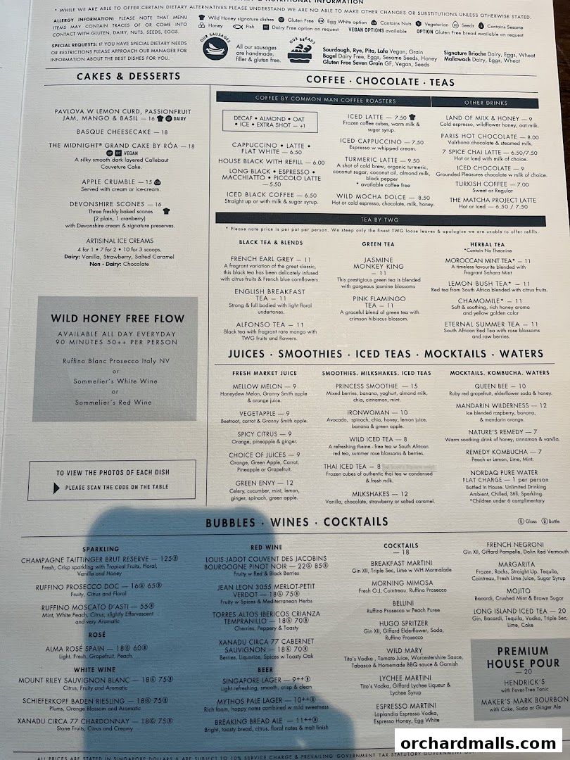 Menu page for Wild Honey Mandarin Gallery