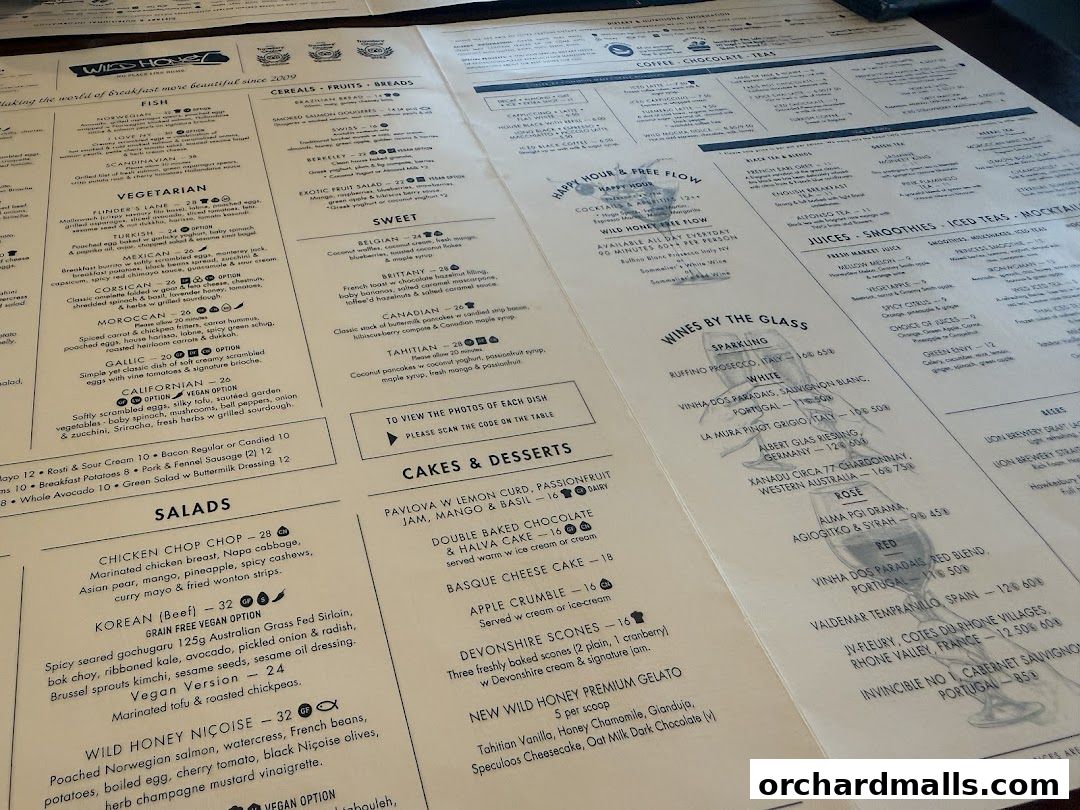 Menu page for Wild Honey Mandarin Gallery