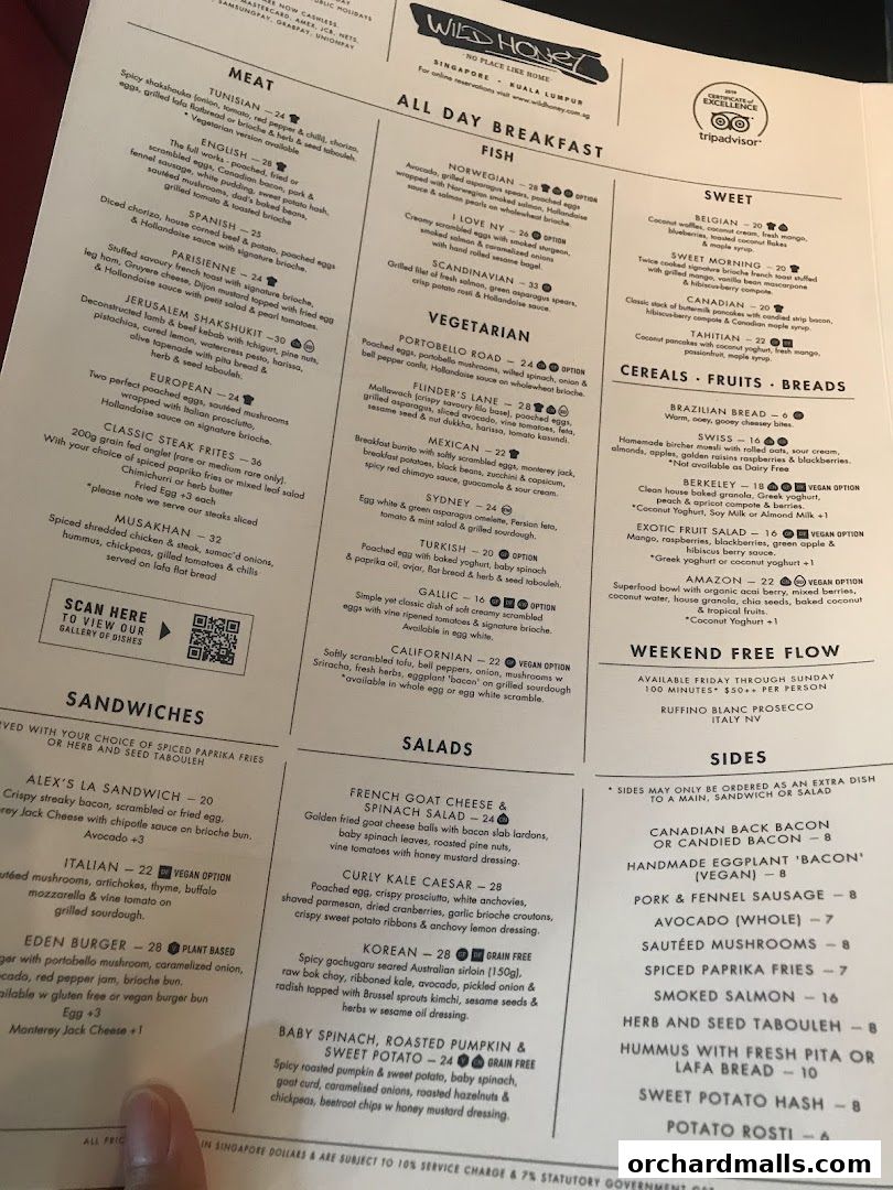 Menu page for Wild Honey Mandarin Gallery