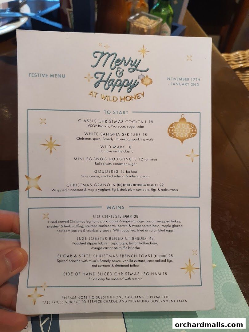 Menu page for Wild Honey Mandarin Gallery