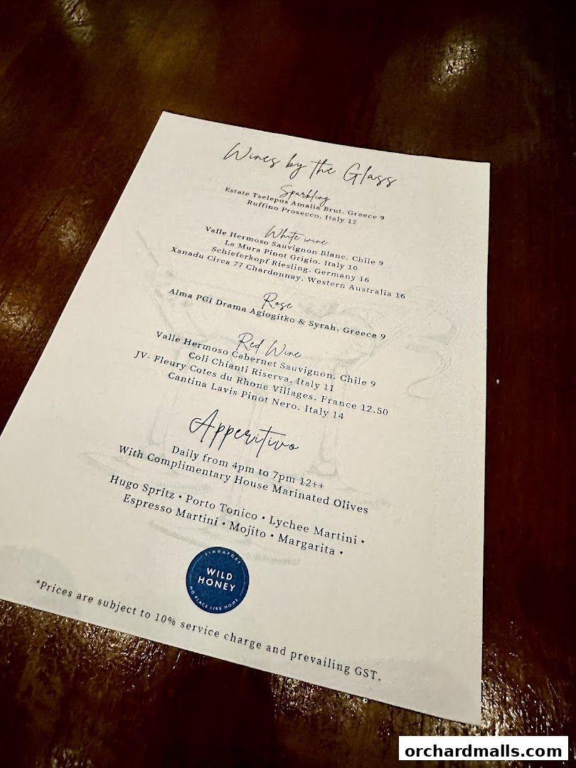 Menu page for Wild Honey Mandarin Gallery