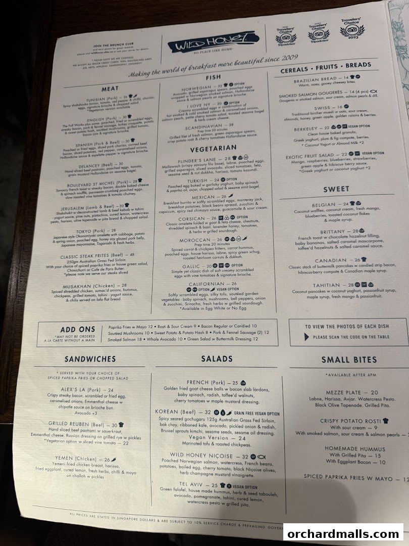 Menu page for Wild Honey Mandarin Gallery