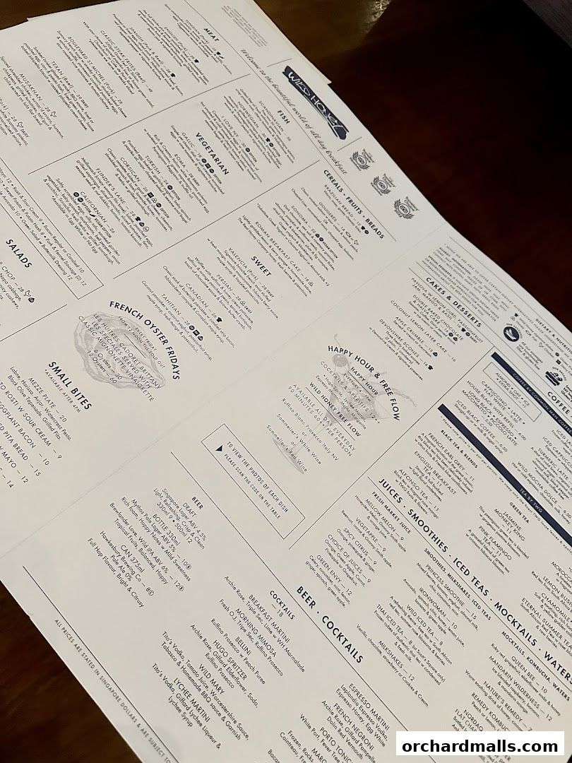 Menu page for Wild Honey Mandarin Gallery