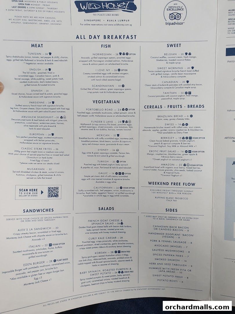 Menu page for Wild Honey Mandarin Gallery