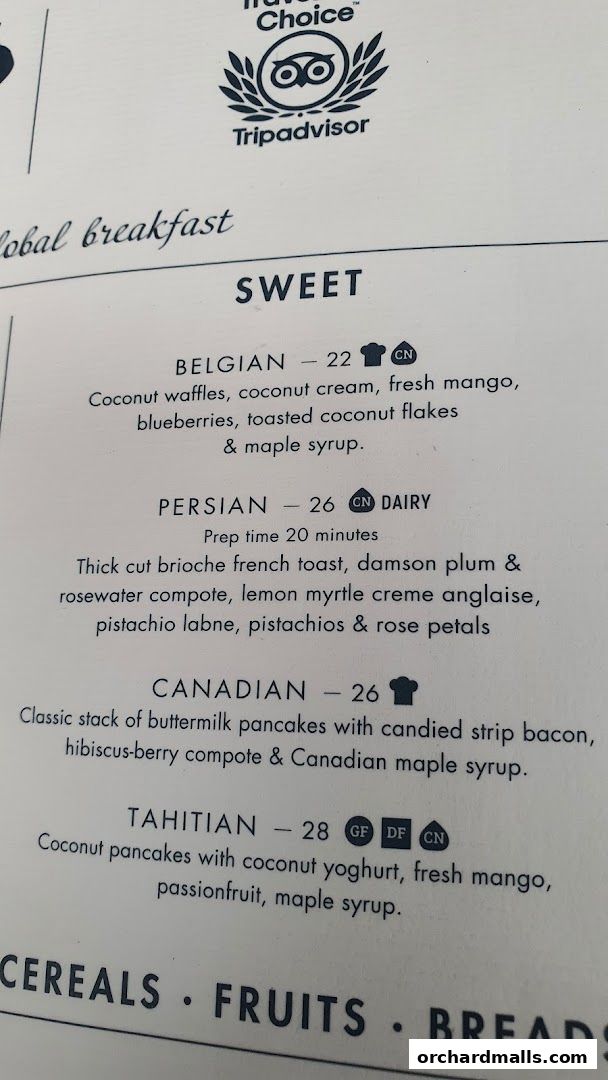 Menu page for Wild Honey Mandarin Gallery