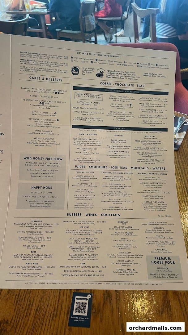 Menu page for Wild Honey Mandarin Gallery