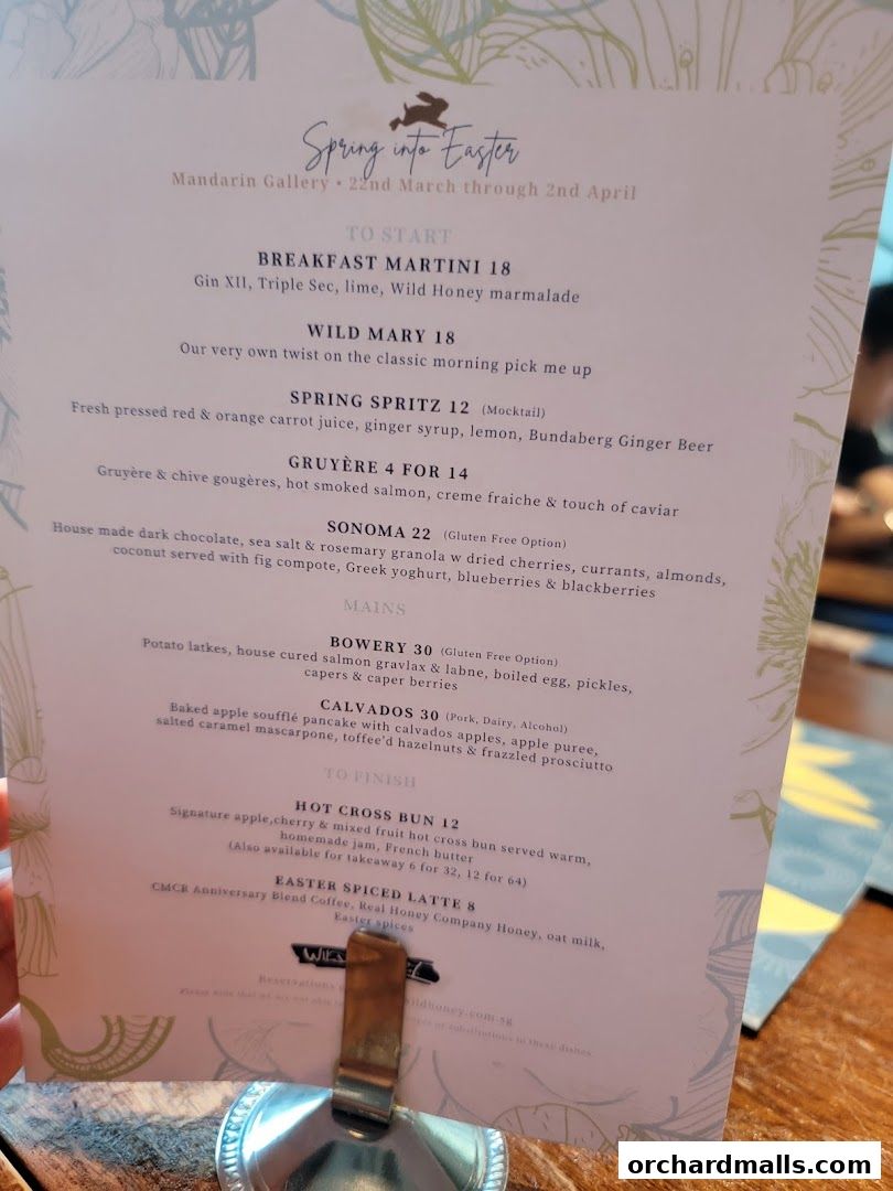 Menu page for Wild Honey Mandarin Gallery